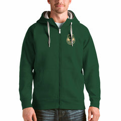 Milwaukee Bucks Antigua Logo Victory Full-Zip Hoodie Hunter Green - NBA