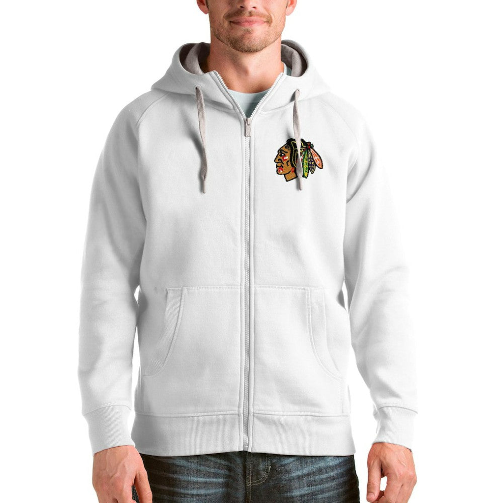 Chicago Blackhawks Antigua Logo Victory Full-Zip Hoodie - White - NHL