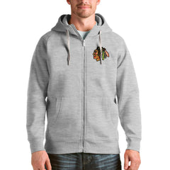 Chicago Blackhawks Antigua Logo Victory Full-Zip Hoodie - Heathered Gray - NHL