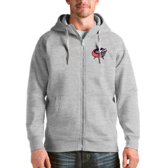 Columbus Blue Jackets Antigua Logo Victory Full-Zip Hoodie - Heathered Gray - NHL