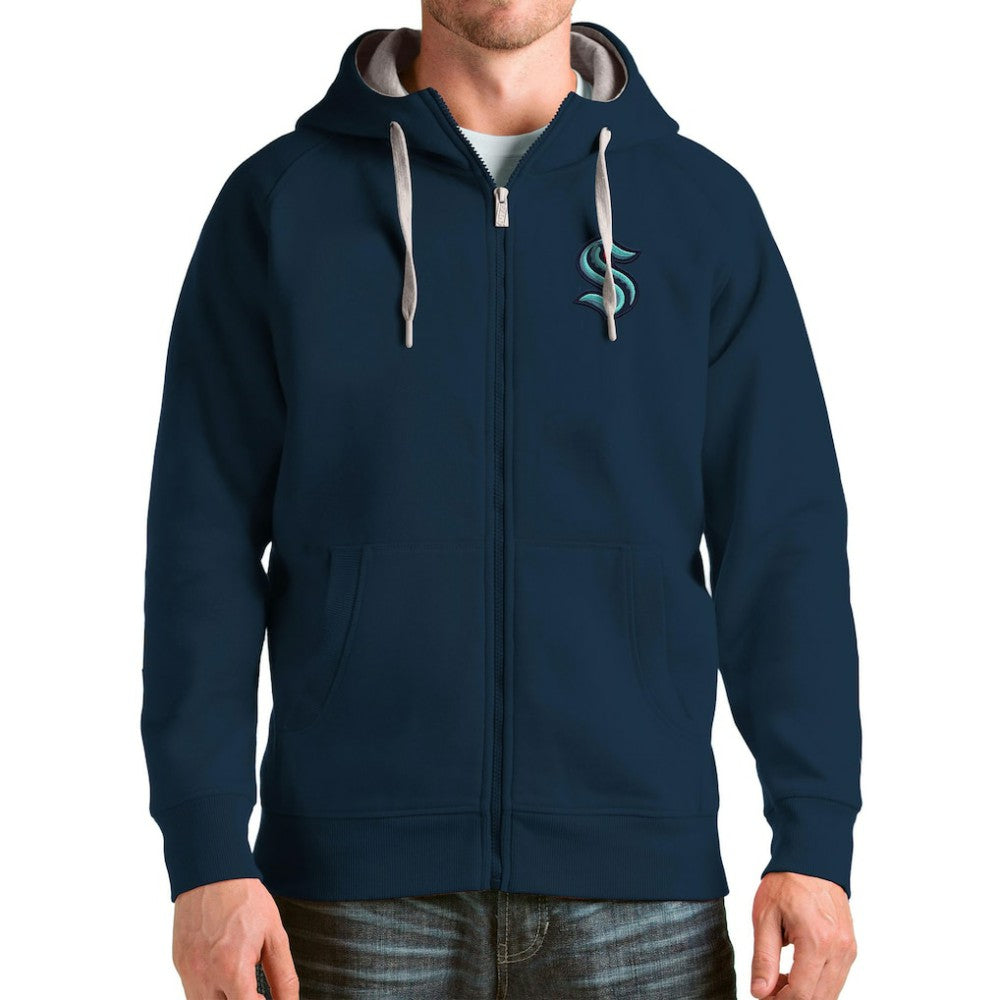 Seattle Kraken Antigua Logo Victory Full-Zip Hoodie - Deep Sea Blue - NHL
