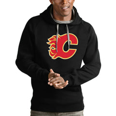 Calgary Flames Antigua Logo Victory Pullover Hoodie - Black - NHL