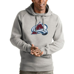 Colorado Avalanche Antigua Logo Victory Pullover Hoodie - Heathered Gray - NHL