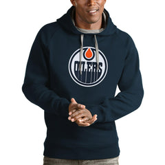 Edmonton Oilers Antigua Logo Victory Pullover Hoodie - Navy - NHL
