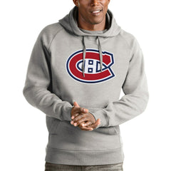 Montreal Canadiens Antigua Logo Victory Pullover Hoodie - Heathered Gray - NHL