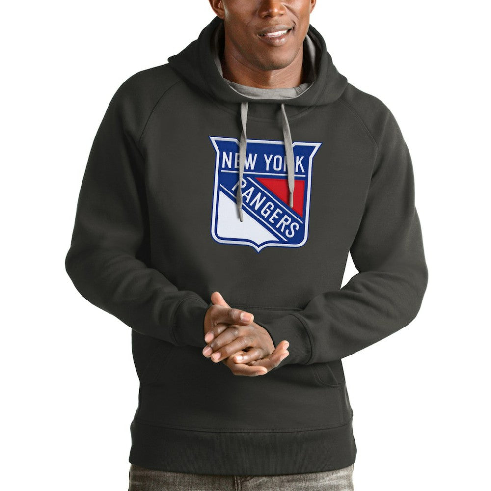 New York Rangers Antigua Logo Victory Pullover Hoodie - Charcoal - NHL