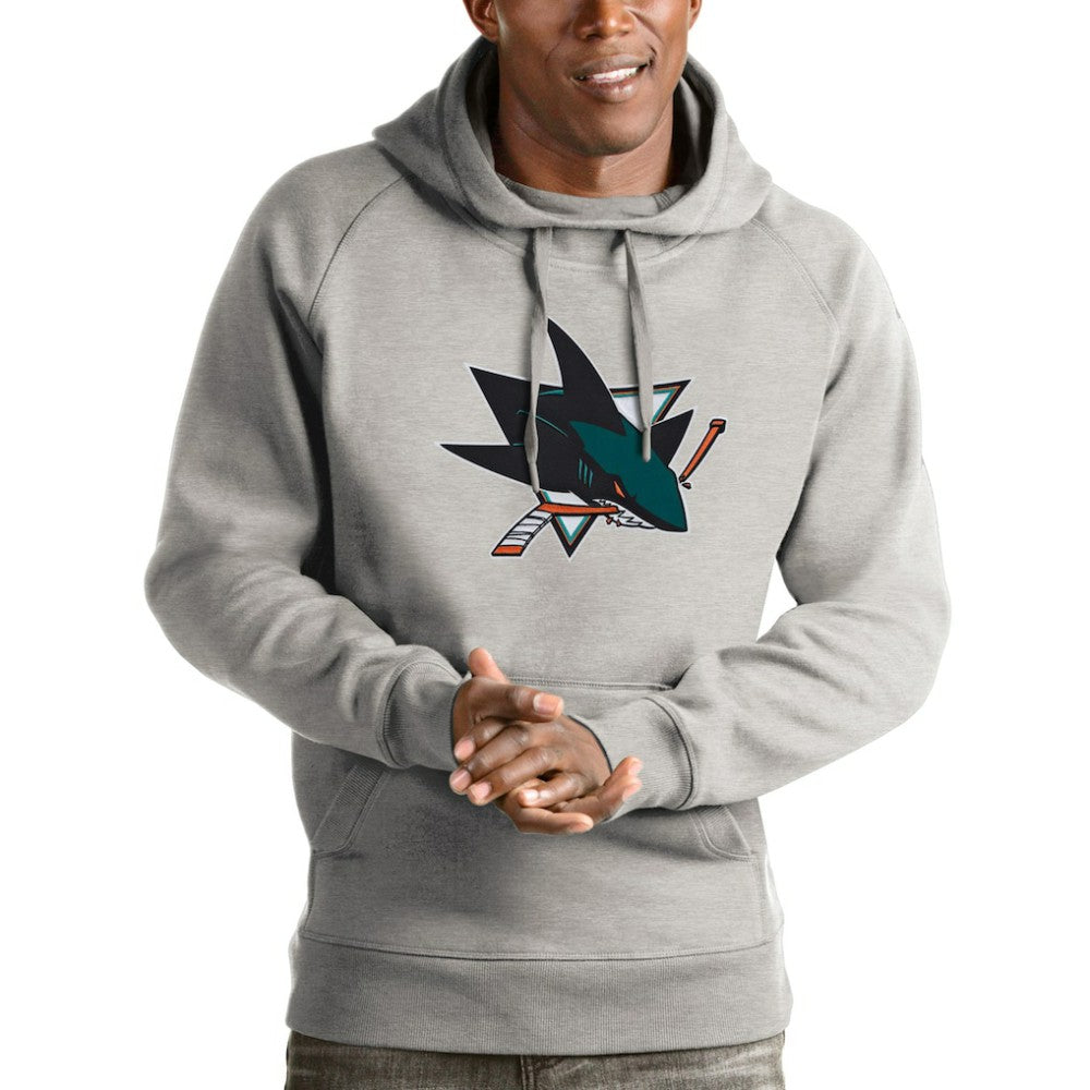 San Jose Sharks Antigua Logo Victory Pullover Hoodie - Heathered Gray - NHL