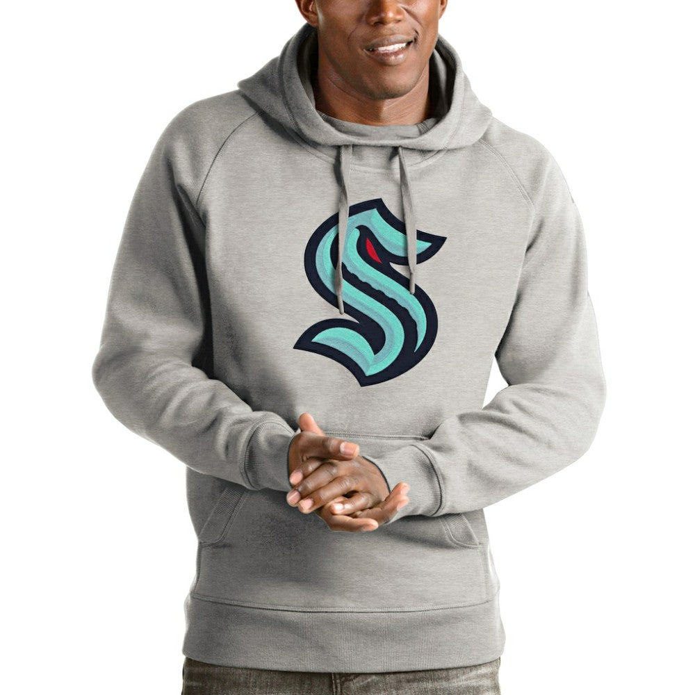 Seattle Kraken Antigua Logo Victory Pullover Hoodie - Heathered Gray - NHL