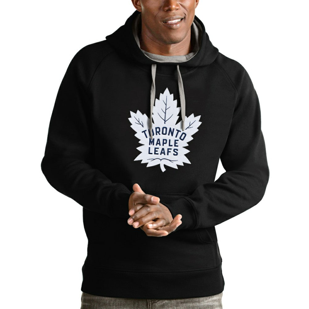 Toronto Maple Leafs Antigua Logo Victory Pullover Hoodie - Black - NHL