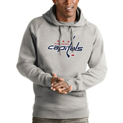 Washington Capitals Antigua Logo Victory Pullover Hoodie - Heathered Gray - NHL