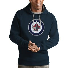 Winnipeg Jets Antigua Logo Victory Pullover Hoodie - Navy - NHL