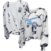 Tennessee Titans Majestic Threads Women's Off-Shoulder Tie-Dye V-Neck Long Sleeve T-Shirt White/Navy | NFL