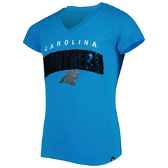 Carolina Panthers New Era Girls Youth Reverse Sequin Wordmark V-Neck T-Shirt Blue | NFL