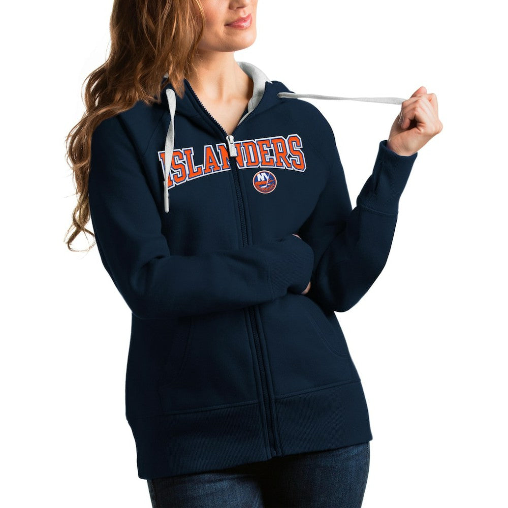 New York Islanders Antigua Women's Wordmark Victory Full-Zip Hoodie - Navy - NHL