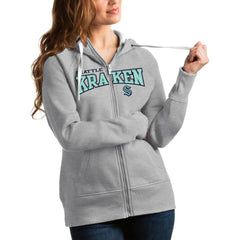 Seattle Kraken Antigua Women's Wordmark Victory Full-Zip Hoodie - Heathered Gray - NHL