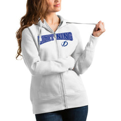 Tampa Bay Lightning Antigua Women's Wordmark Victory Full-Zip Hoodie - White - NHL