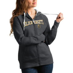 Vegas Golden Knights Antigua Women's Wordmark Victory Full-Zip Hoodie - Charcoal - NHL