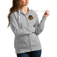 Chicago Blackhawks Antigua Women's Victory Full-Zip Hoodie - Heathered Gray - NHL