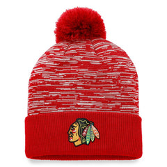 Chicago Blackhawks Fanatics Defender Cuffed Knit Hat with Pom - Red - NHL