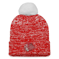 Chicago Blackhawks Fanatics Women's Glimmer Cuffed Knit Hat with Pom - Red - NHL