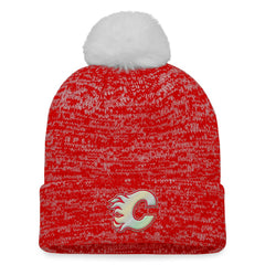 Calgary Flames Fanatics Women's Glimmer Cuffed Knit Hat with Pom - Red - NHL