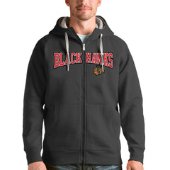 Chicago Blackhawks Antigua Wordmark Victory Full-Zip Hoodie - Charcoal - NHL