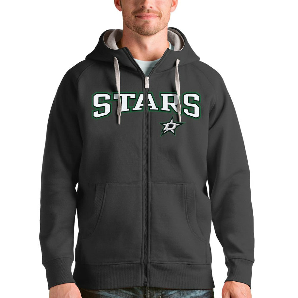 Dallas Stars Antigua Wordmark Victory Full-Zip Hoodie - Charcoal - NHL