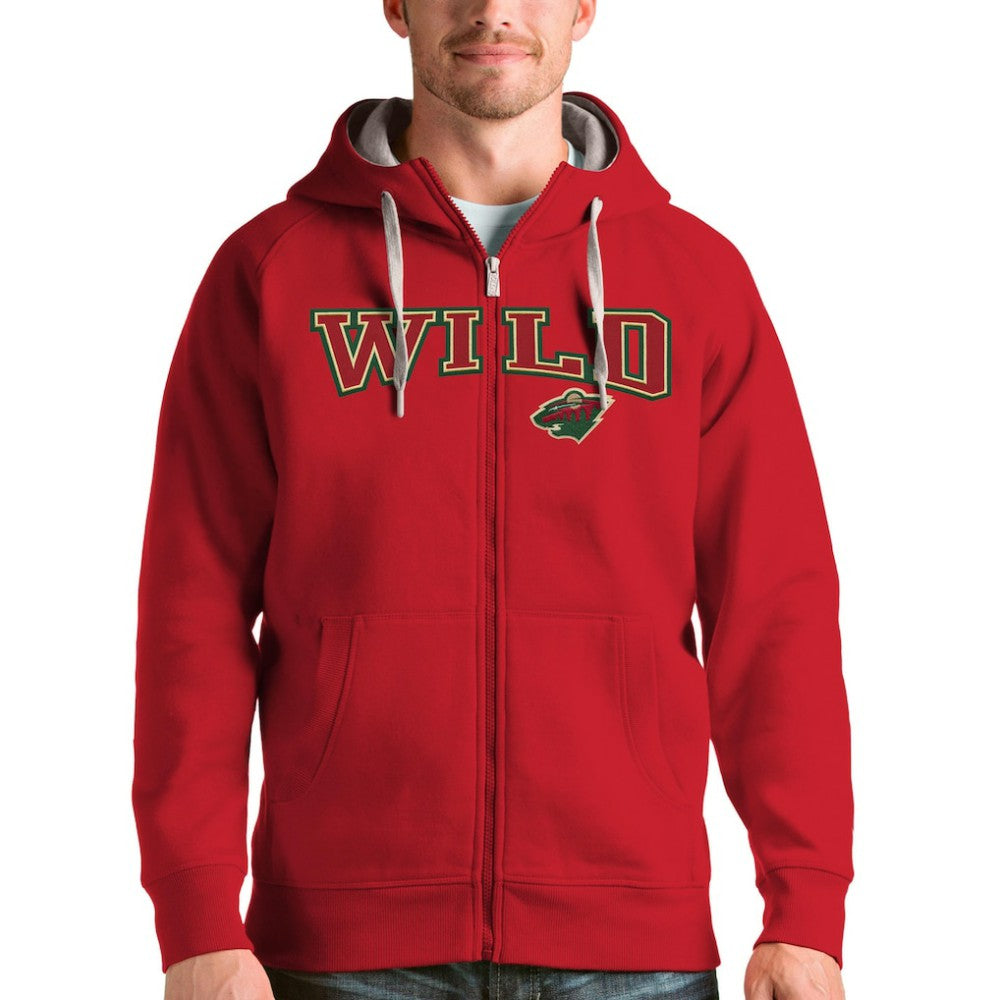 Minnesota Wild Antigua Wordmark Victory Full-Zip Hoodie - Red - NHL