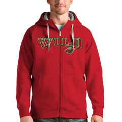 Minnesota Wild Antigua Wordmark Victory Full-Zip Hoodie - Red - NHL