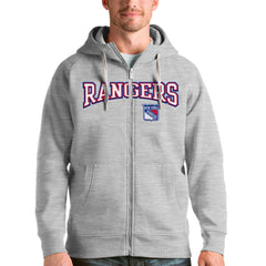 New York Rangers Antigua Wordmark Victory Full-Zip Hoodie - Heathered Gray - NHL
