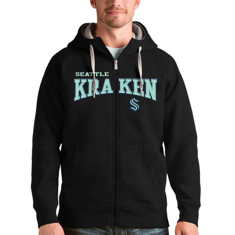 Seattle Kraken Antigua Wordmark Victory Full-Zip Hoodie - Black - NHL