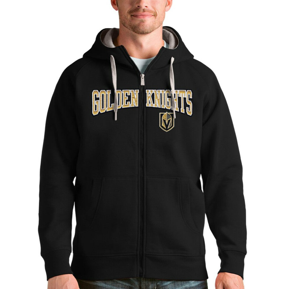 Vegas Golden Knights Antigua Wordmark Victory Full-Zip Hoodie - Black - NHL