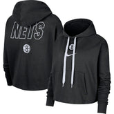Brooklyn Nets Women's Courtside Cropped Pullover Hoodie Black - NBA