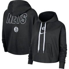 Brooklyn Nets Women's Courtside Cropped Pullover Hoodie Black - NBA