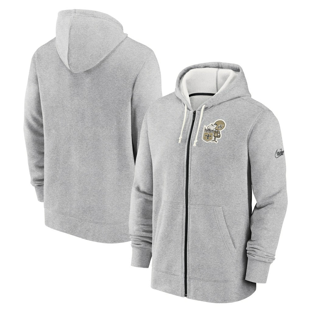 New Orleans Saints Historic Lifestyle Full-Zip Hoodie Heather Gray | Nike for Sale
