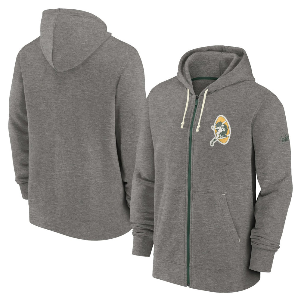 Green Bay Packers Historic Lifestyle Full-Zip Hoodie Heather Charcoal | Nike for Sale