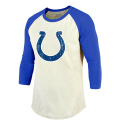 Jonathan Taylor Indianapolis Colts Majestic Threads Vintage Player Name & Number Raglan 3/4-Sleeve T-Shirt Cream/Royal | NFL