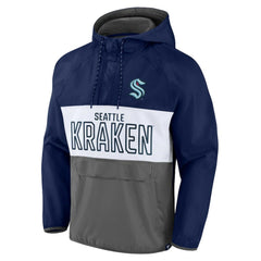 Seattle Kraken Fanatics Backhand Shooter Defender Anorak Raglan Hoodie Quarter-Zip Jacket - Deep Sea Blue/Gray - NHL