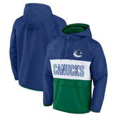Vancouver Canucks Fanatics Backhand Shooter Defender Anorak Raglan Hoodie Quarter-Zip Jacket - Blue/Green - NHL