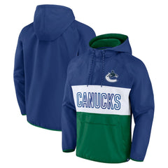 Vancouver Canucks Fanatics Backhand Shooter Defender Anorak Raglan Hoodie Quarter-Zip Jacket - Blue/Green - NHL