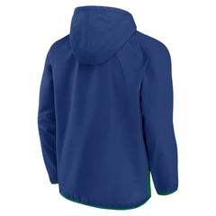 Vancouver Canucks Fanatics Backhand Shooter Defender Anorak Raglan Hoodie Quarter-Zip Jacket - Blue/Green - NHL