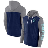 Seattle Kraken Fanatics Down and Distance Full-Zip Hoodie - Heather Deep Sea Blue - NHL
