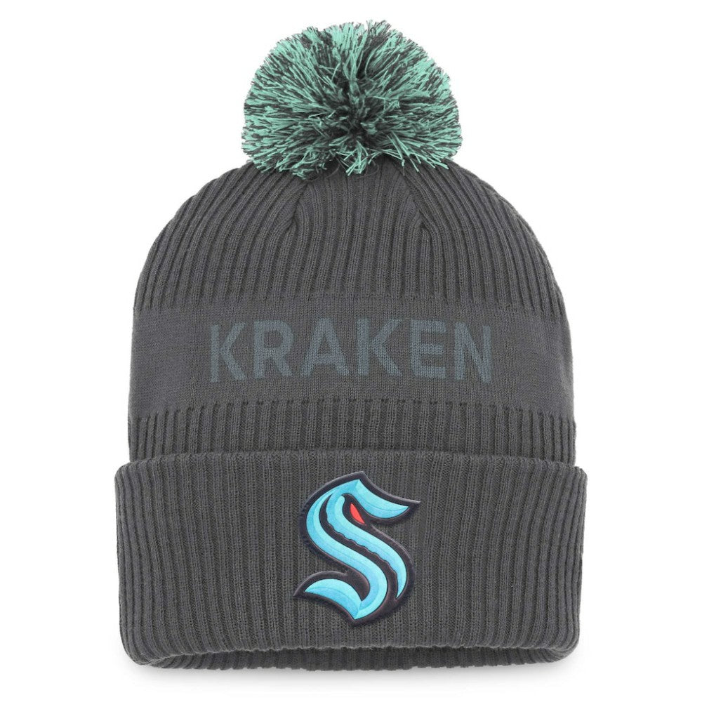 Seattle Kraken Fanatics Authentic Pro Home Ice Cuffed Knit Hat with Pom - Charcoal - NHL