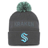 Seattle Kraken Fanatics Authentic Pro Home Ice Cuffed Knit Hat with Pom - Charcoal - NHL