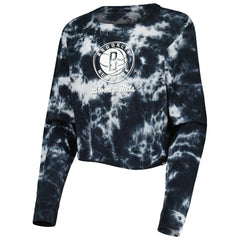 Brooklyn Nets Women's Tie Dye Cropped Long Sleeve T-Shirt Black - NBA