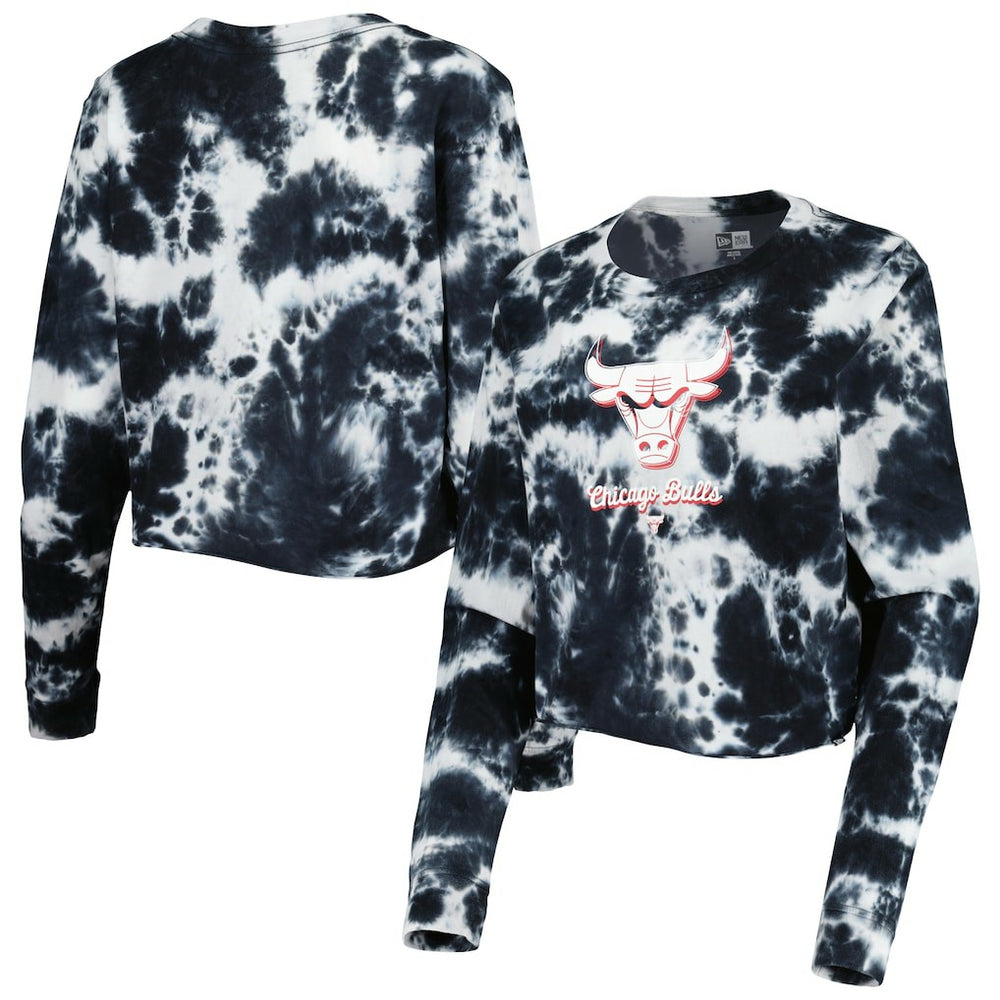 Chicago Bulls Women's Tie Dye Cropped Long Sleeve T-Shirt Black - NBA