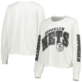 Brooklyn Nets '47 Women's Parkway Brush Back Long Sleeve Cropped T-Shirt Cream - NBA