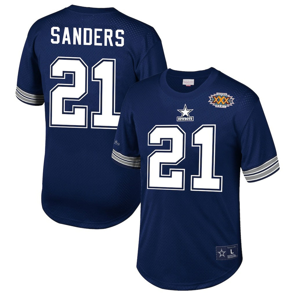 Deion Sanders Dallas Cowboys Retired Player Name & Number Mesh Top Navy | Mitchell & Ness