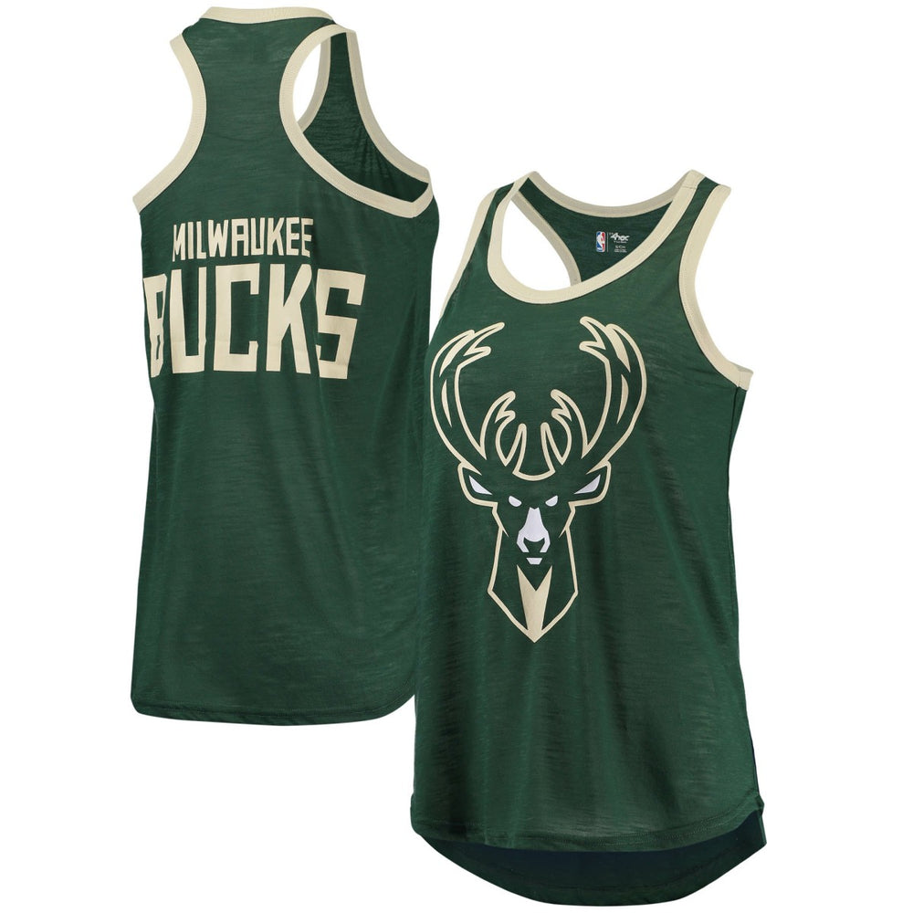 Milwaukee Bucks G-III Sports by Carl Banks Women's Showdown Scoop-Neck Racerback Tank Top Hunter Green - NBA