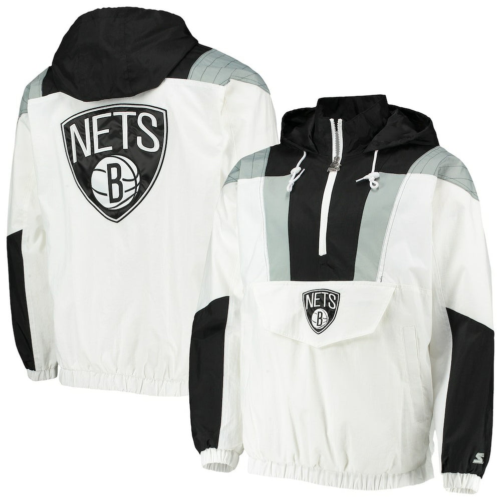 Brooklyn Nets Starter Striker Crinkle Half-Zip Hoodie Jacket White - NBA